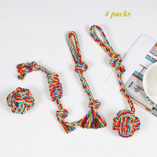 Dental Cleaning Chew Bite Resistant Rainbow Color Pet Dog Rope Toy Set