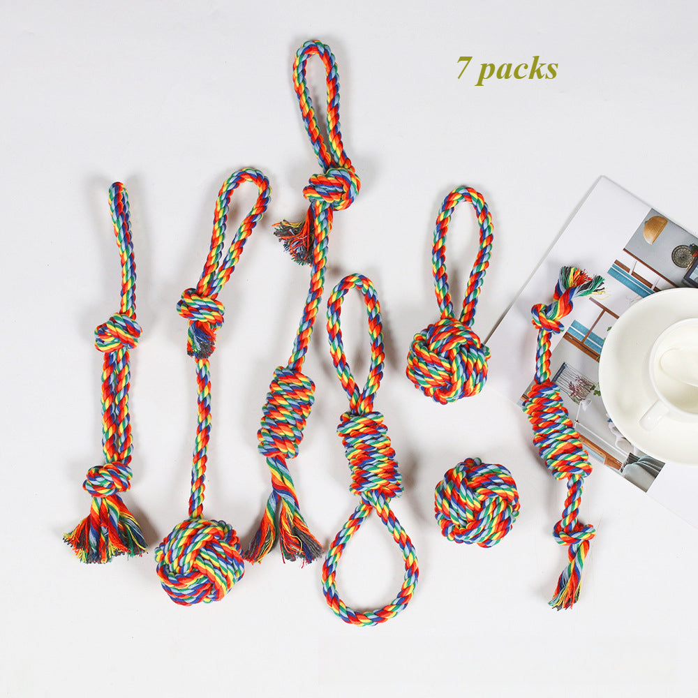 Dental Cleaning Chew Bite Resistant Rainbow Color Pet Dog Rope Toy Set