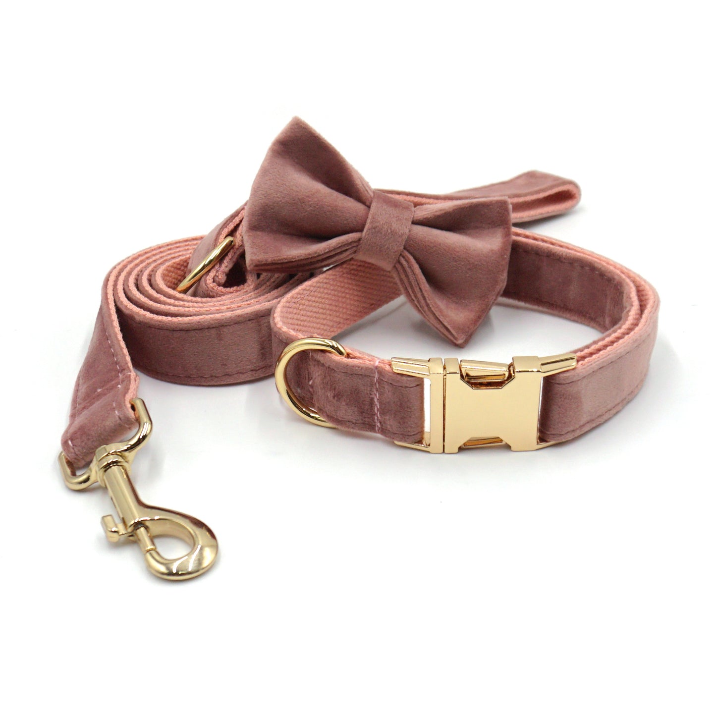 3 Pcs Stripe Velvet Personalized Dog Collar Leash Bowtie Set