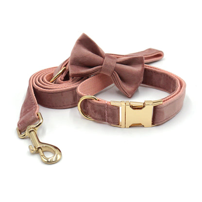 3 Pcs Stripe Velvet Personalized Dog Collar Leash Bowtie Set