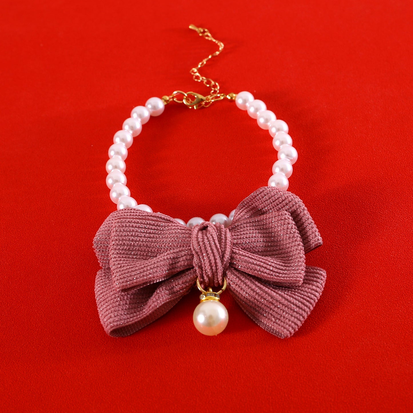 Dog Pearl Necklace Fancy Pearls Jewelry Cat Collar With Bowtie Accessory