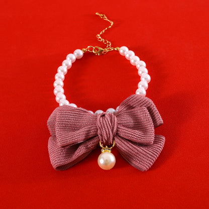 Dog Pearl Necklace Fancy Pearls Jewelry Cat Collar With Bowtie Accessory