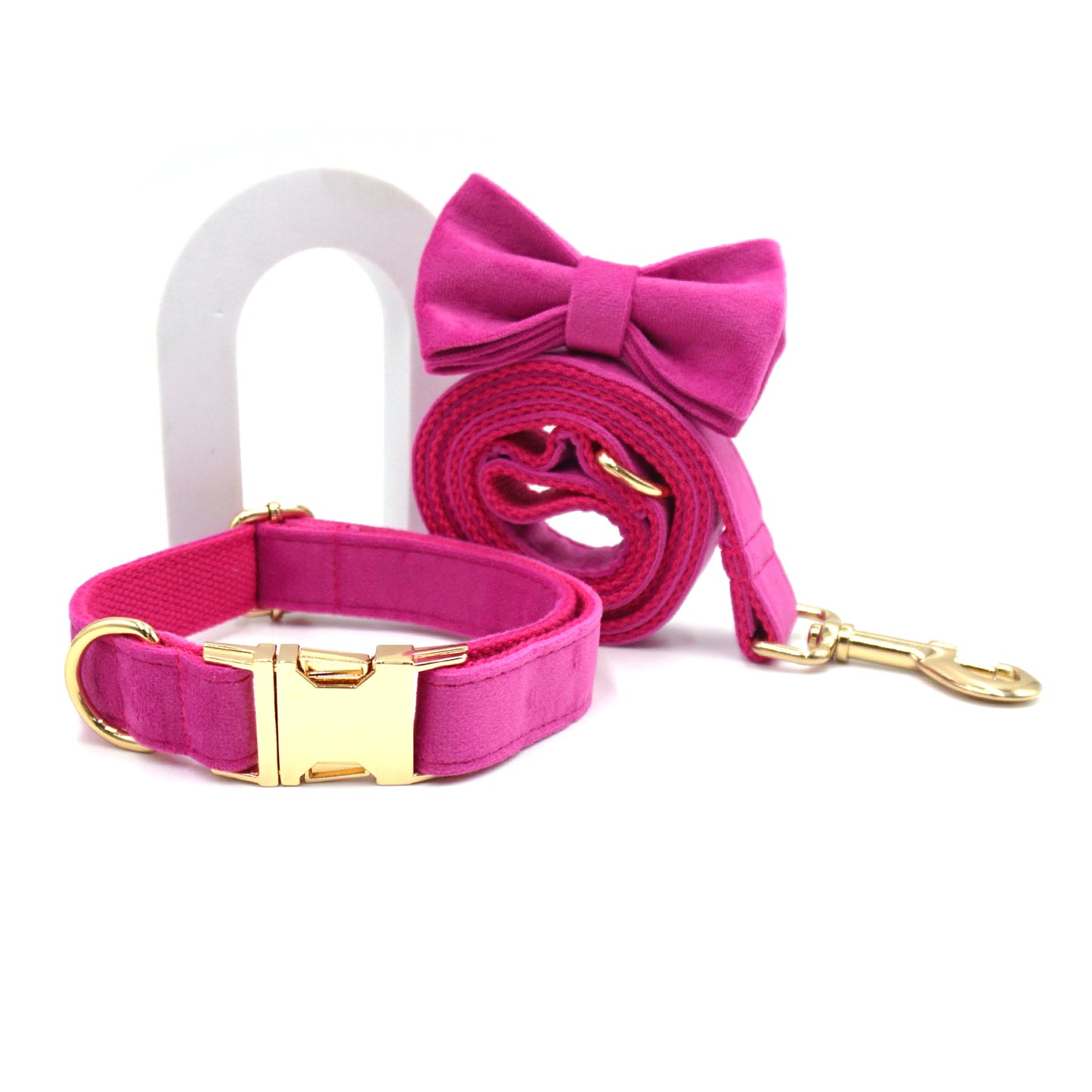 3 Pcs Stripe Velvet Personalized Dog Collar Leash Bowtie Set