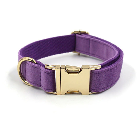 6pcs Purple Velvet Personalized Dog Collar Leash Harness Bowtie Poop Bag Set