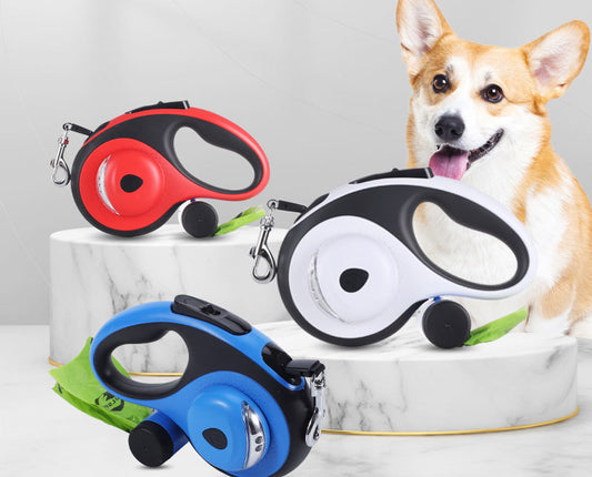 Automatic Retractable Dog Leash with Bag Dispenser and Flashlight