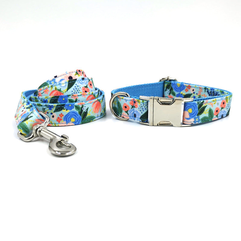 2 Pcs Printed Flower Cute Colorful Personalized Dog Collars with Leash Set