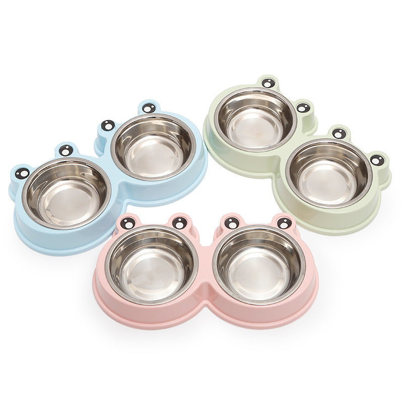 Double Food & Water Stainless Steel Pet Bowls Non-Slip with Cute Modeling