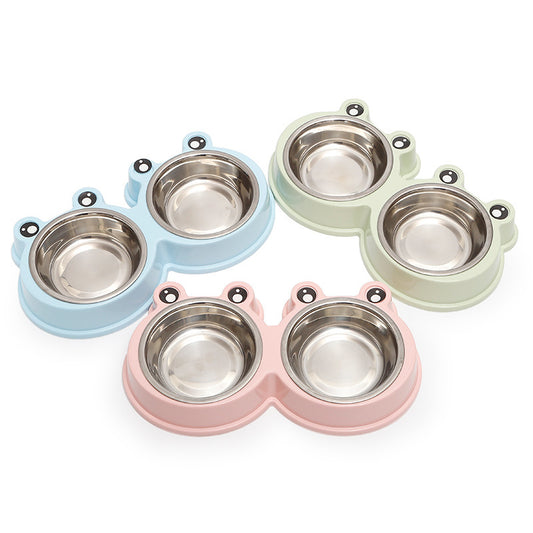 Double Food & Water Stainless Steel Pet Bowls Non-Slip with Cute Modeling