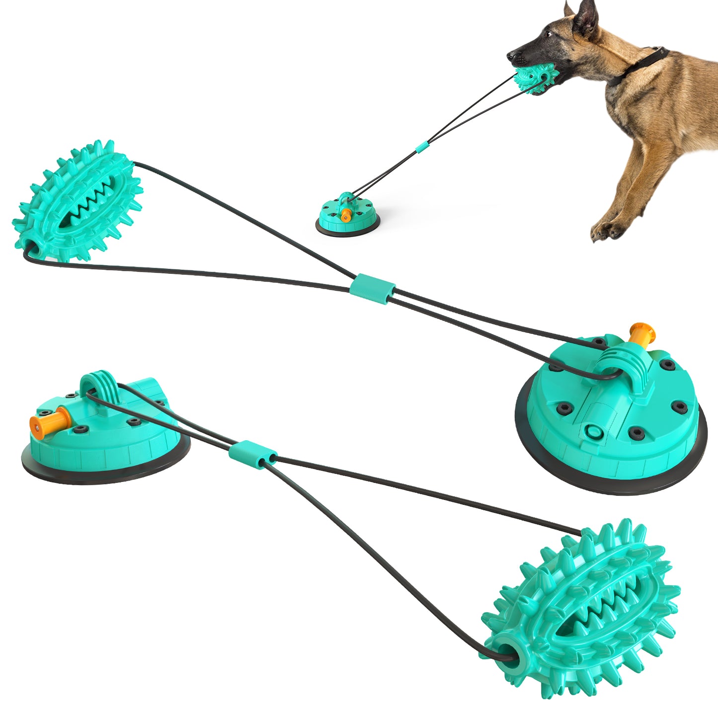 Vacuum tug of war suction cup pull rope ball dog toy