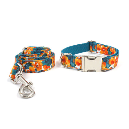 2 Pcs Printed Flower Cute Colorful Personalized Dog Collars with Leash Set