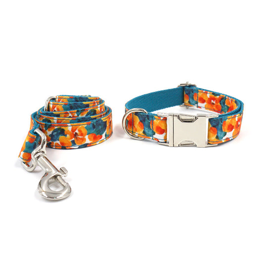 2 Pcs Printed Flower Cute Colorful Personalized Dog Collars with Leash Set