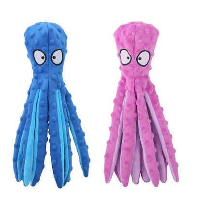 2er-Pack quietschende Hundespielzeuge, Oktopus, keine Füllung, knisterndes Plüsch-Haustierspielzeug 