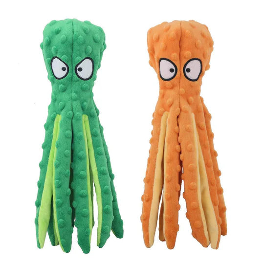 2er-Pack quietschende Hundespielzeuge, Oktopus, keine Füllung, knisterndes Plüsch-Haustierspielzeug 