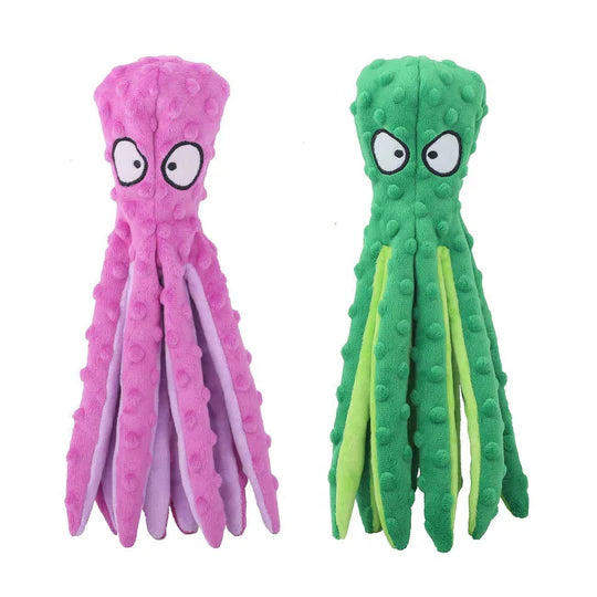 2er-Pack quietschende Hundespielzeuge, Oktopus, keine Füllung, knisterndes Plüsch-Haustierspielzeug 