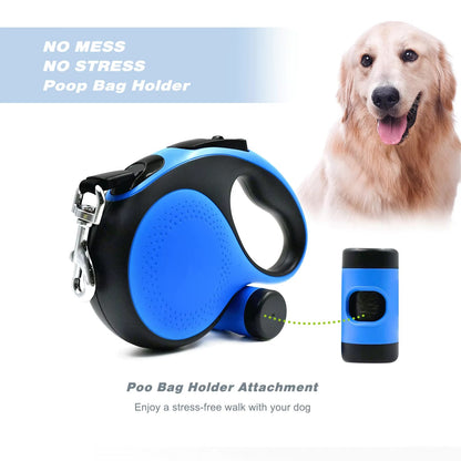 Retractable Dog Leash with Waste Bag Dispenser Soft Anti Slip Grip