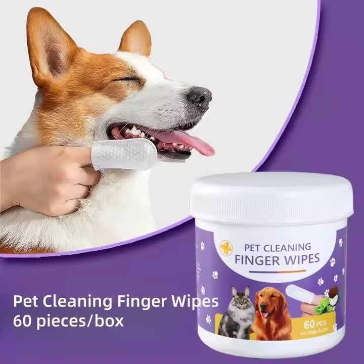 60pcs Pet Teeth Cleaning Finger Wet Wipes for Dogs and Cats Easy Oral Care Ear Eye