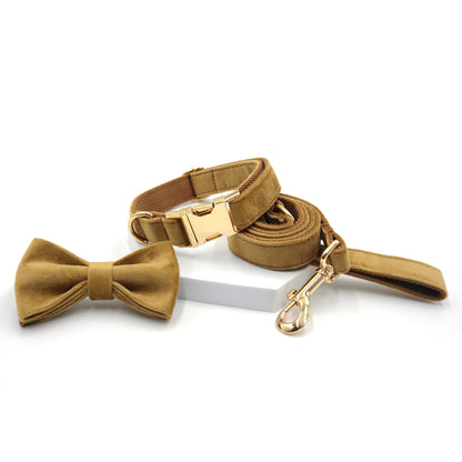 3 Pcs Stripe Velvet Personalized Dog Collar Leash Bowtie Set