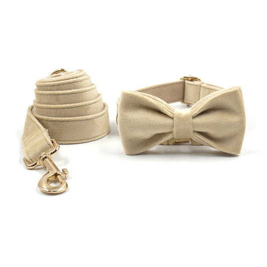 3 Pcs Stripe Velvet Personalized Dog Collar Leash Bowtie Set