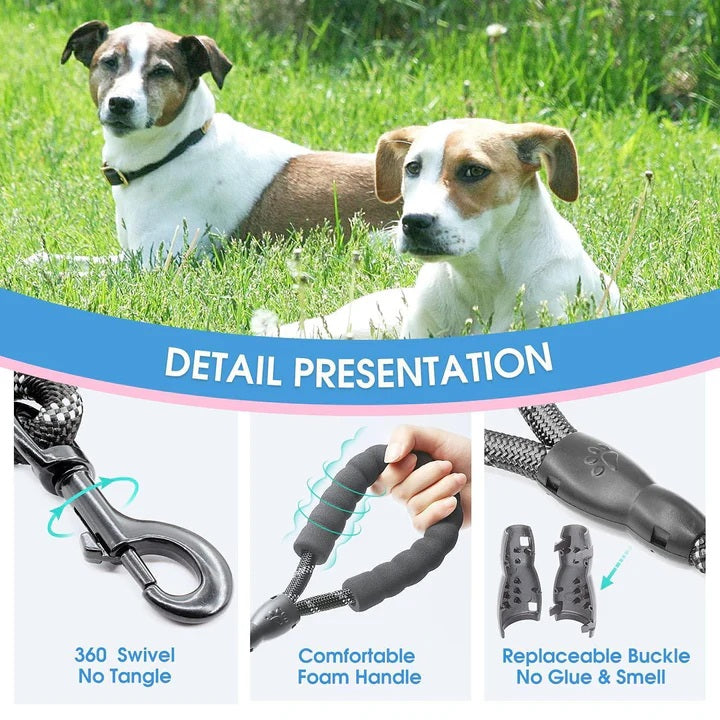 Long Dog Leash with Comfortable Padded Handle and Highly Reflective Threads
