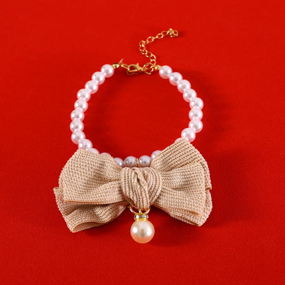 Dog Pearl Necklace Fancy Pearls Jewelry Cat Collar With Bowtie Accessory
