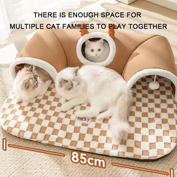 Removable Washable Soft Cat Mat 2 in 1 Grey Cat Pet Play Bed Cat Tunnel