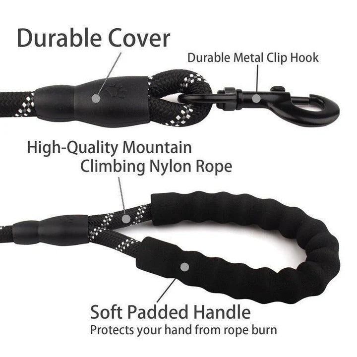 Long Dog Leash with Comfortable Padded Handle and Highly Reflective Threads