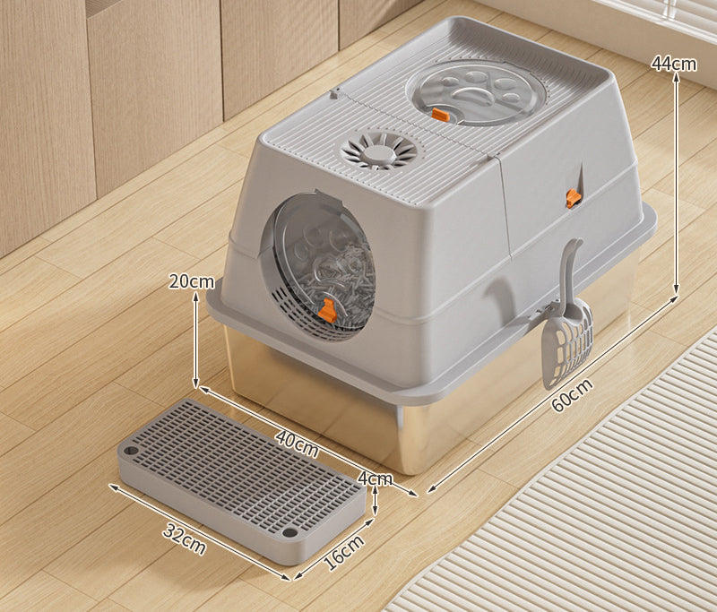 high sided stainless steel cat litter box with scoop