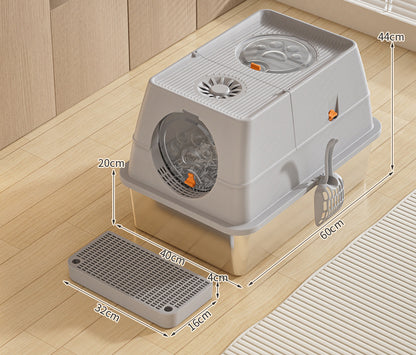 high sided stainless steel cat litter box with scoop
