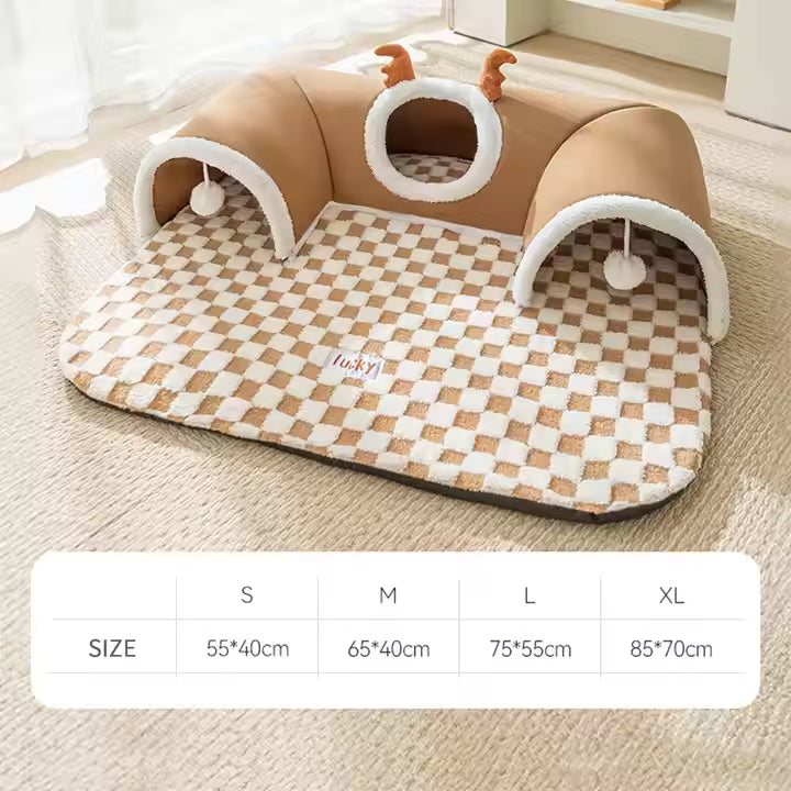 Removable Washable Soft Cat Mat 2 in 1 Grey Cat Pet Play Bed Cat Tunnel