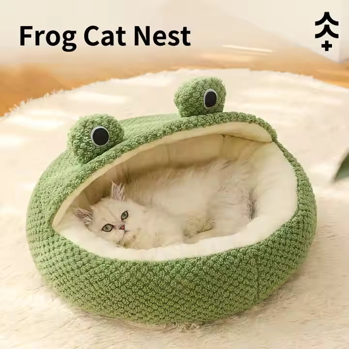 Frog Shaped Cat Bed Warm for Cats and Small Dogs Winter Sleeping Nest