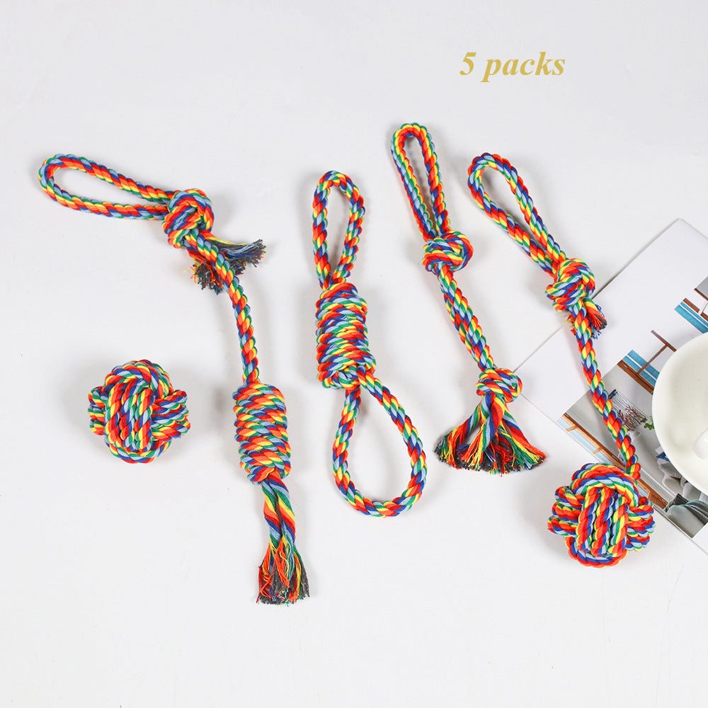 Dental Cleaning Chew Bite Resistant Rainbow Color Pet Dog Rope Toy Set