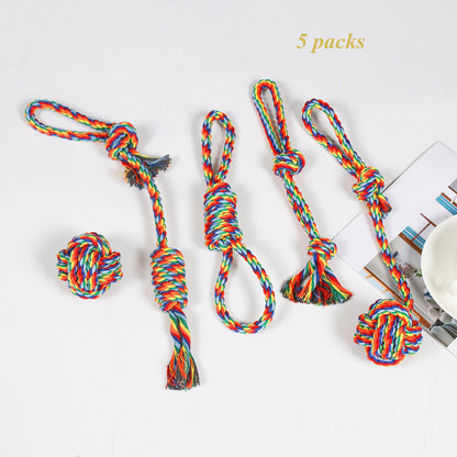 Dental Cleaning Chew Bite Resistant Rainbow Color Pet Dog Rope Toy Set
