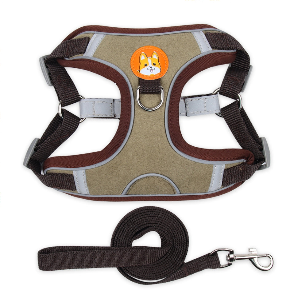 Pet Harness Vest Dogs Chest Strap Rope Reflective Dog Traction Rope Retractable for Small Dog Cat Orange L