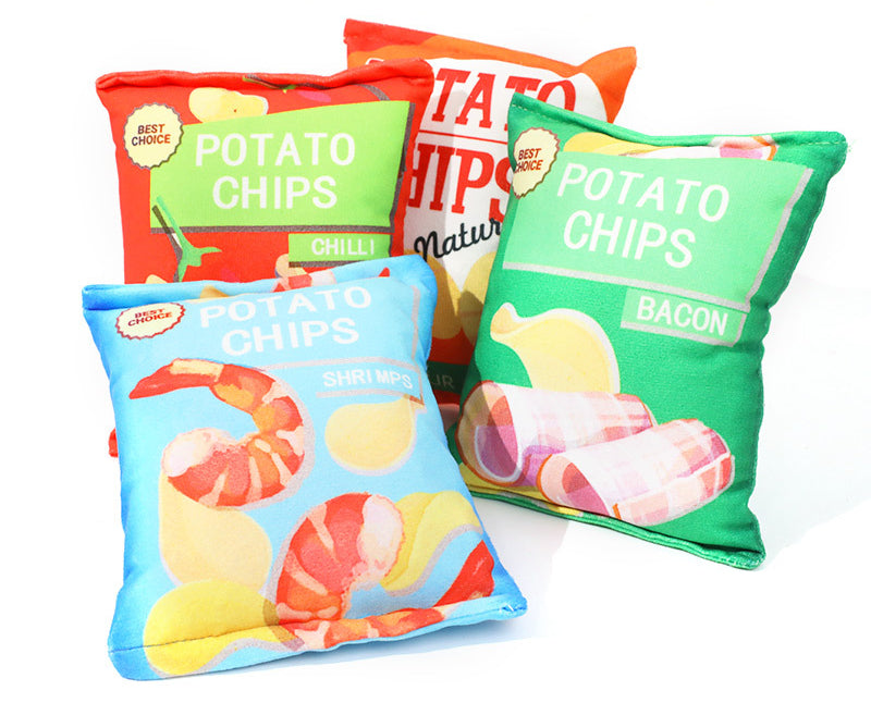 4 Packs Eco-Friendly Chip Shape Pet Chew Toy with Squeaker