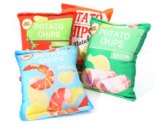 4 Packs Eco-Friendly Chip Shape Pet Chew Toy with Squeaker