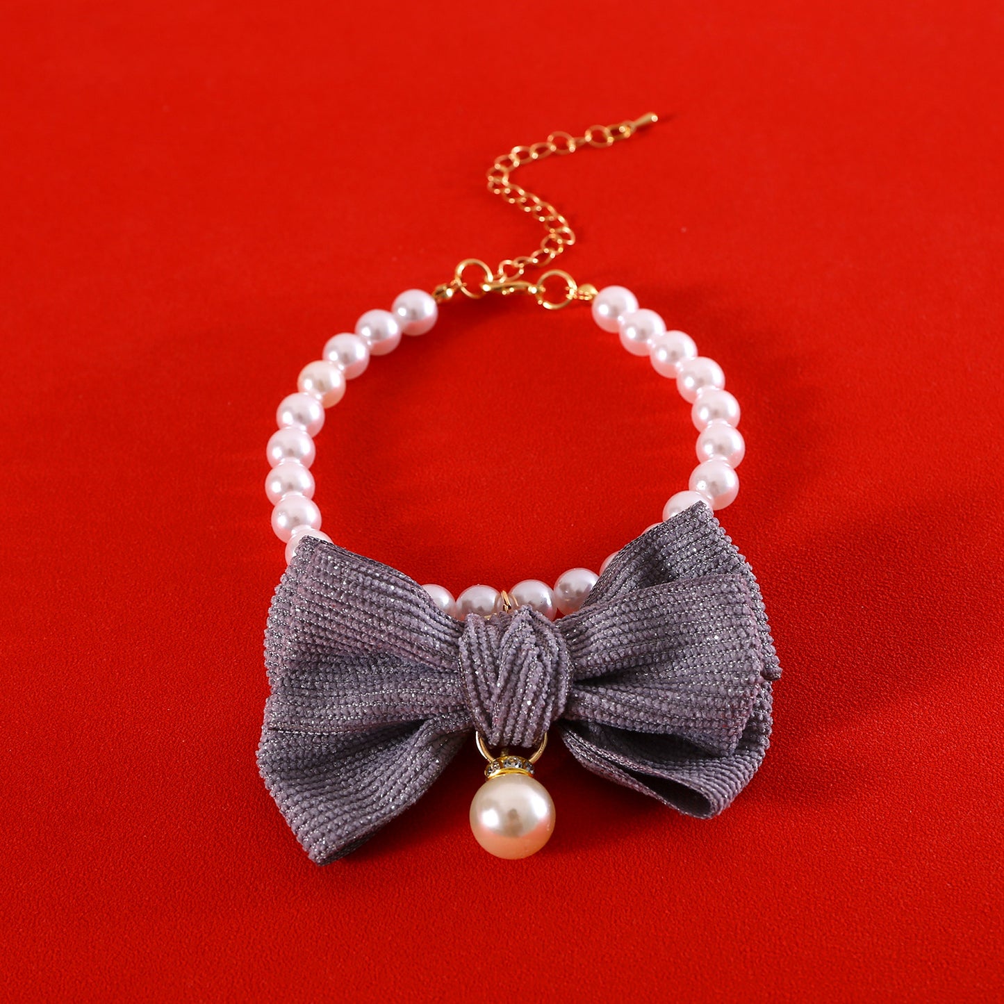 Dog Pearl Necklace Fancy Pearls Jewelry Cat Collar With Bowtie Accessory