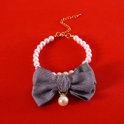 Dog Pearl Necklace Fancy Pearls Jewelry Cat Collar With Bowtie Accessory