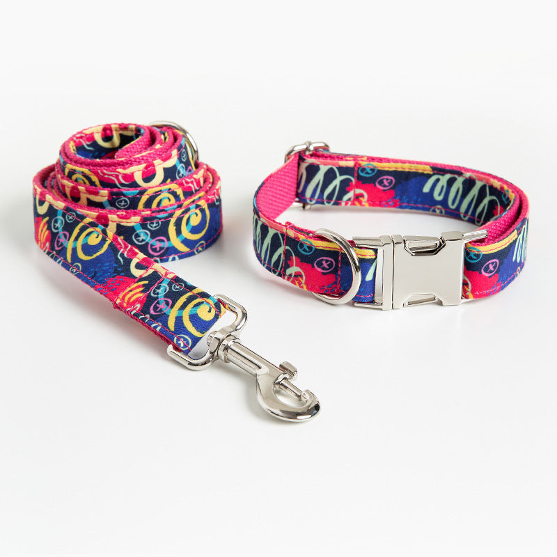 2 Pcs Printed Flower Cute Colorful Personalized Dog Collars with Leash Set