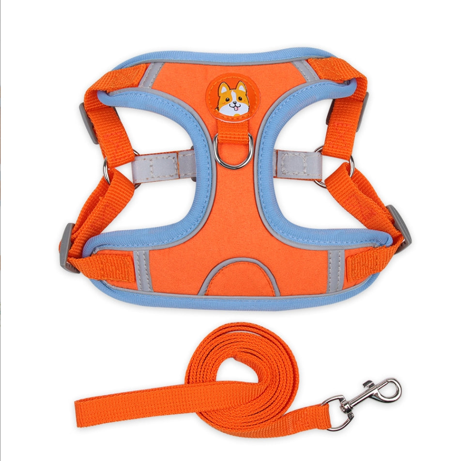 Pet Harness Vest Dogs Chest Strap Rope Reflective Dog Traction Rope Retractable for Small Dog Cat Orange L