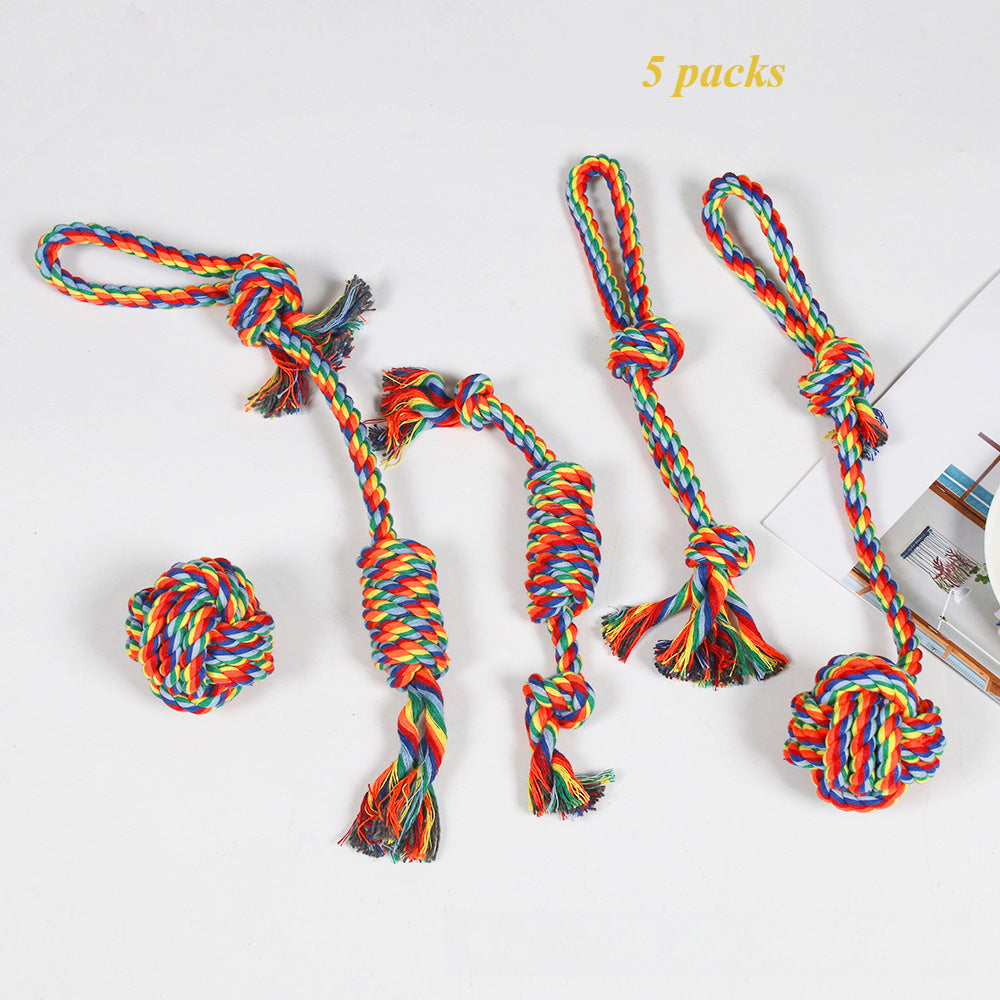 Dental Cleaning Chew Bite Resistant Rainbow Color Pet Dog Rope Toy Set