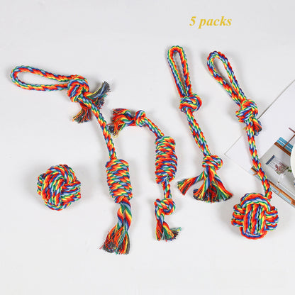 Dental Cleaning Chew Bite Resistant Rainbow Color Pet Dog Rope Toy Set
