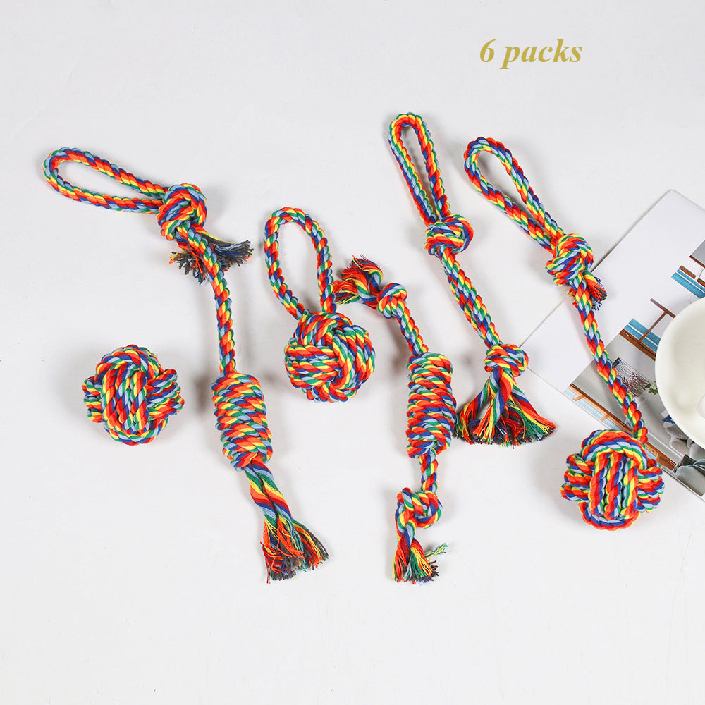 Dental Cleaning Chew Bite Resistant Rainbow Color Pet Dog Rope Toy Set