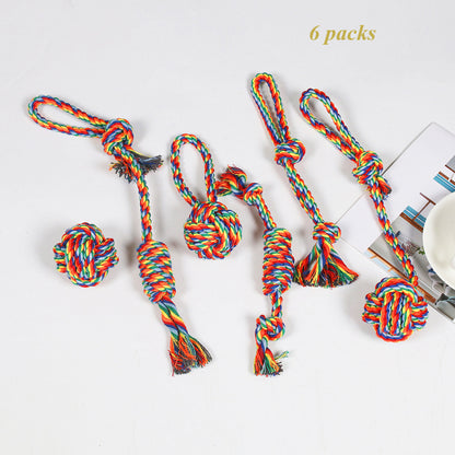 Dental Cleaning Chew Bite Resistant Rainbow Color Pet Dog Rope Toy Set