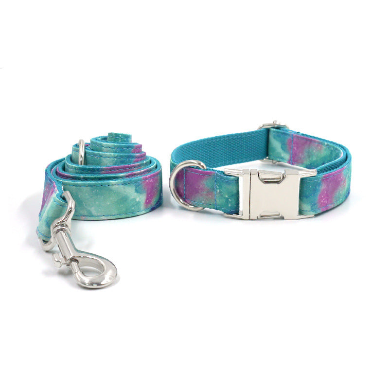 2 Pcs Printed Flower Cute Colorful Personalized Dog Collars with Leash Set