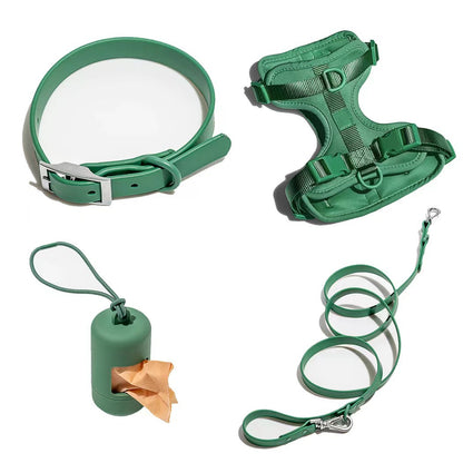 Waterproof Luxury PVC Dog Harness Dog Collar and Leash Set
