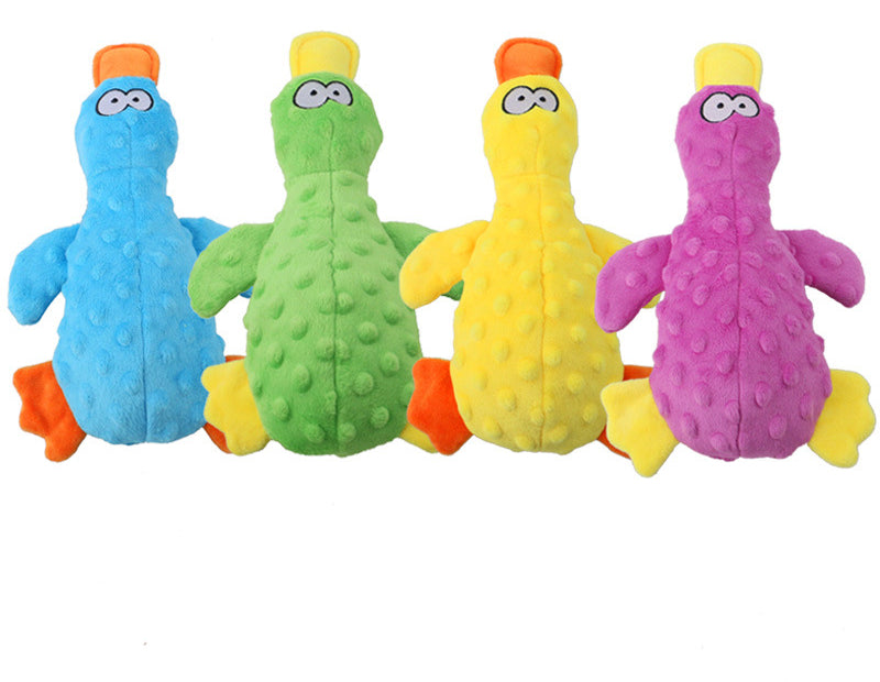 Juguetes interactivos duraderos de peluche de pato arrugado y chirriante para perros