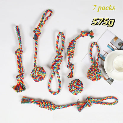 Dental Cleaning Chew Bite Resistant Rainbow Color Pet Dog Rope Toy Set