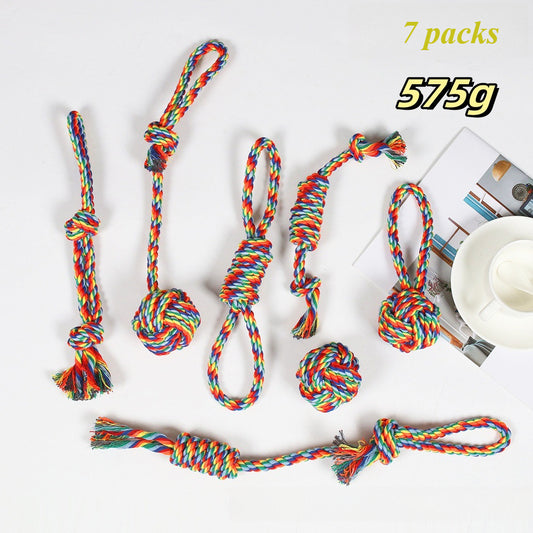 Dental Cleaning Chew Bite Resistant Rainbow Color Pet Dog Rope Toy Set
