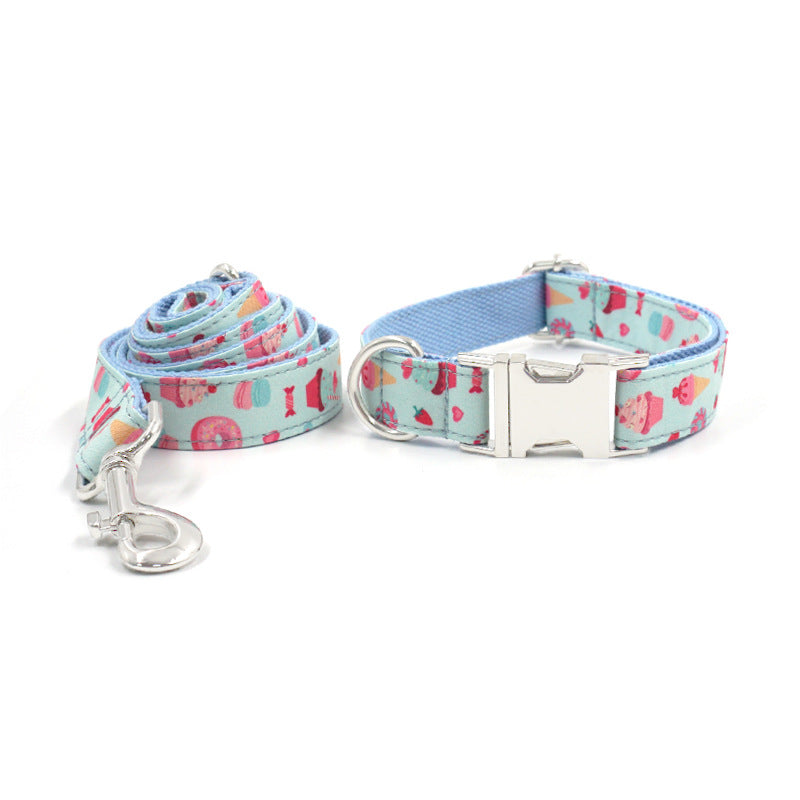2 Pcs Printed Flower Cute Colorful Personalized Dog Collars with Leash Set