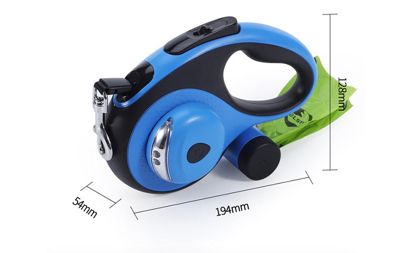 Automatic Retractable Dog Leash with Bag Dispenser and Flashlight